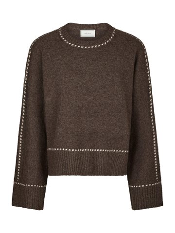 Neo Noir - Roeme Knit Stitch Blouse - Brown Melange