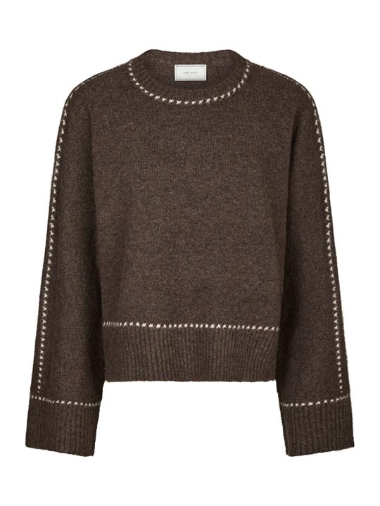 Neo Noir - Roeme Knit Stitch Blouse - Brown Melange