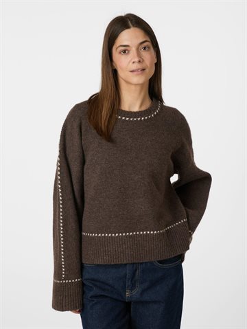 Neo Noir - Roeme Knit Stitch Blouse - Brown Melange