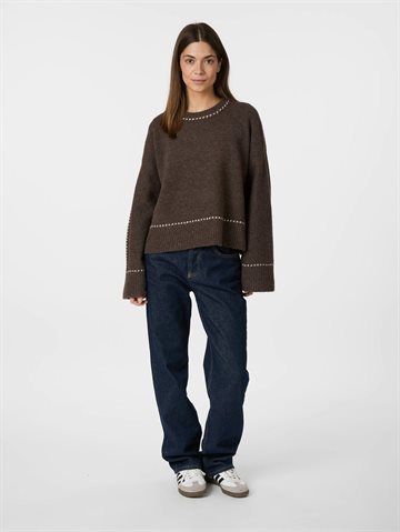 Neo Noir - Roeme Knit Stitch Blouse - Brown Melange