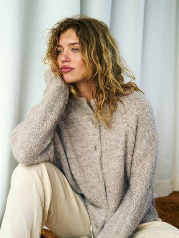 Neo Noir - Taura Fluffy Knit Cardigan - Beige Melange
