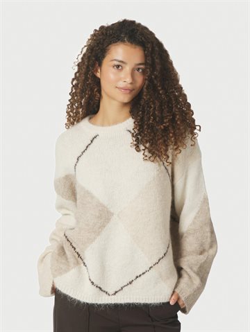 Neo Noir - Inga Check Fluff Knit Blouse - Creme