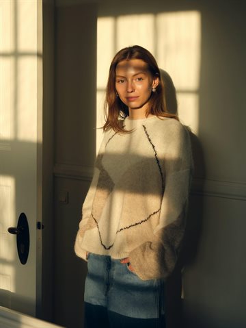 Neo Noir - Inga Check Fluff Knit Blouse - Creme