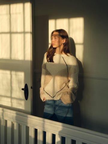 Neo Noir - Inga Check Fluff Knit Blouse - Creme