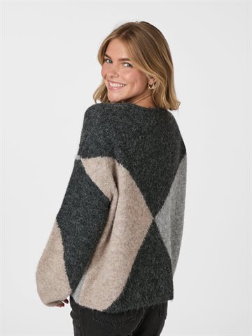 Neo Noir - Inga Check Fluff Knit Blouse - Antracit