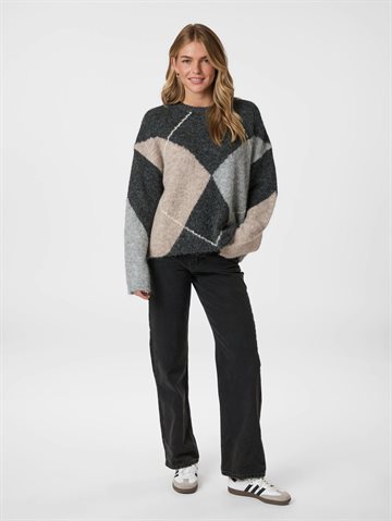 Neo Noir - Inga Check Fluff Knit Blouse - Antracit