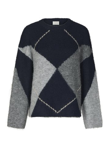 Neo Noir - Inga Check Fluff Knit Blouse - Navy
