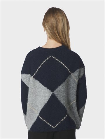 Neo Noir - Inga Check Fluff Knit Blouse - Navy