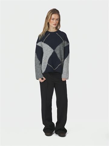 Neo Noir - Inga Check Fluff Knit Blouse - Navy