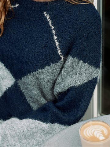Neo Noir - Inga Check Fluff Knit Blouse - Navy