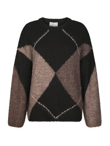 Neo Noir - Inga Check Fluff Knit Blouse - Dark Brown
