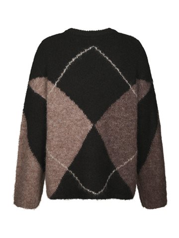 Neo Noir - Inga Check Fluff Knit Blouse - Dark Brown