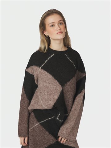 Neo Noir - Inga Check Fluff Knit Blouse - Dark Brown