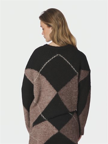 Neo Noir - Inga Check Fluff Knit Blouse - Dark Brown