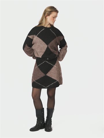 Neo Noir - Inga Check Fluff Knit Blouse - Dark Brown