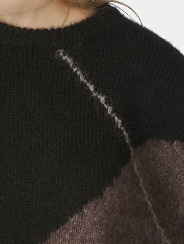 Neo Noir - Inga Check Fluff Knit Blouse - Dark Brown