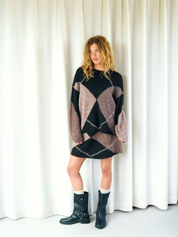 Neo Noir - Inga Check Fluff Knit Blouse - Dark Brown