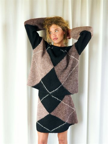 Neo Noir - Inga Check Fluff Knit Blouse - Dark Brown