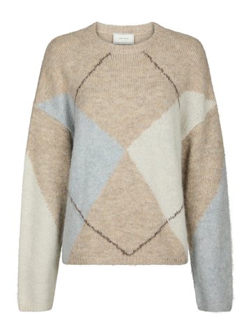 Neo Noir - Inga Check Fluff Knit Blouse - Beige Melange