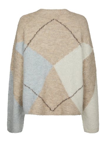 Neo Noir - Inga Check Fluff Knit Blouse - Beige Melange