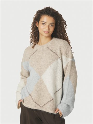 Neo Noir - Inga Check Fluff Knit Blouse - Beige Melange