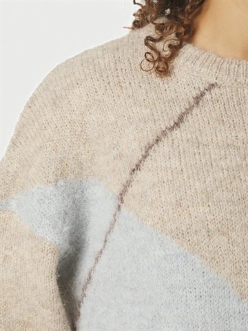 Neo Noir - Inga Check Fluff Knit Blouse - Beige Melange