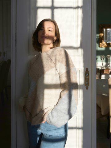 Neo Noir - Inga Check Fluff Knit Blouse - Beige Melange