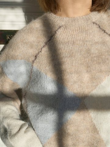 Neo Noir - Inga Check Fluff Knit Blouse - Beige Melange