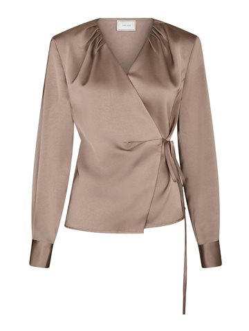 Neo Noir - Caprina Heavy Sateen Blouse - Dark Taupe