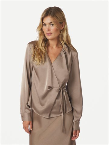 Neo Noir - Caprina Heavy Sateen Blouse - Dark Taupe