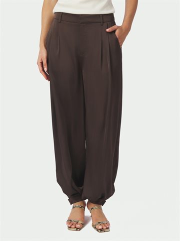 Neo Noir - Fayla Drapy Satin Balloon Pants - Dark Brown