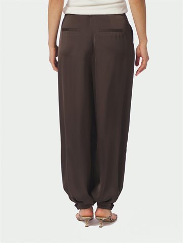 Neo Noir - Fayla Drapy Satin Balloon Pants - Dark Brown
