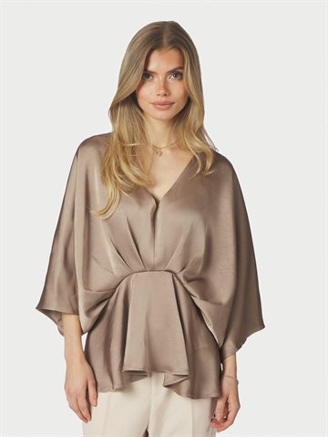Neo Noir - Rivina Heavy Sateen Blouse - Dark Taupe 