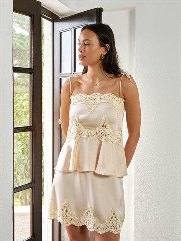 Neo Noir - Kaela Heavy Sateen Lace Top - Light Yellow