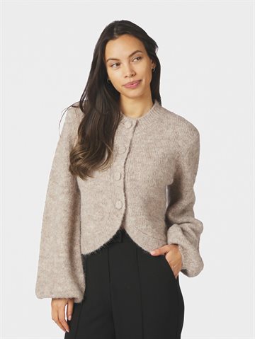 Neo Noir - Gio Fluffy Knit Cardigan - Beige Melange