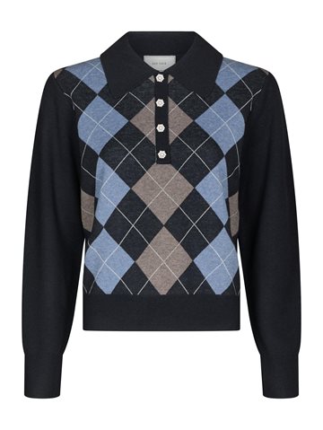 Neo Noir - Julina Check Knit Blouse - Navy