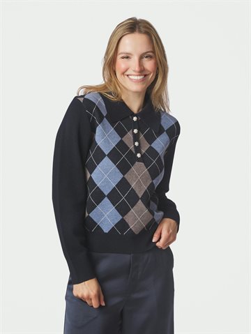 Neo Noir - Julina Check Knit Blouse - Navy