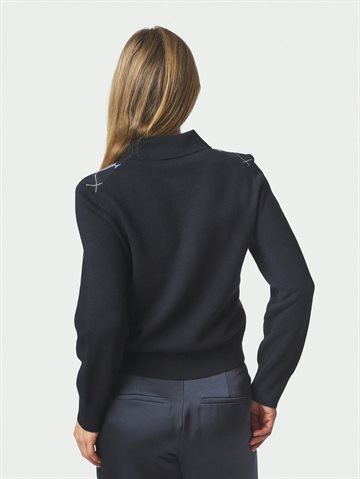 Neo Noir - Julina Check Knit Blouse - Navy