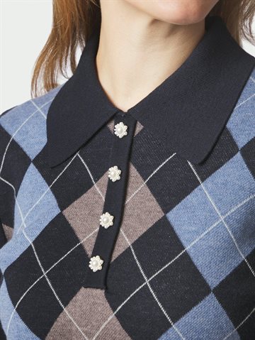 Neo Noir - Julina Check Knit Blouse - Navy