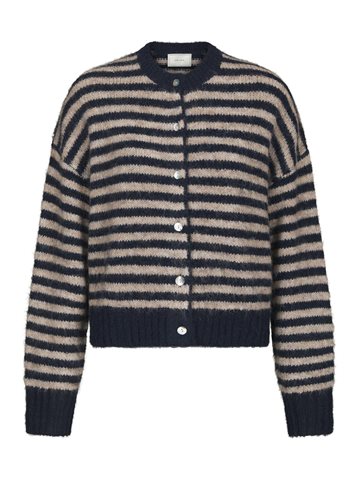 Neo Noir - Isana Stripe Fluffy Knit Cardigan - Navy Stripe