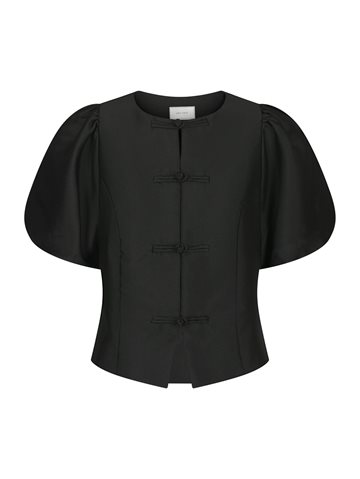 Neo Noir - Anela Mandarin Dull Satin Blouse - Black
