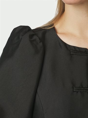 Neo Noir - Anela Mandarin Dull Satin Blouse - Black
