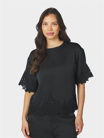 Neo Noir -  Elle Heavy Sateen Lace Top - Black