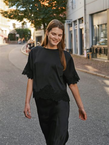 Neo Noir -  Elle Heavy Sateen Lace Top - Black