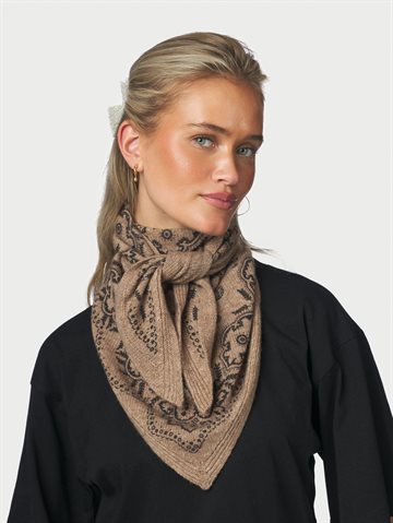 Neo Noir - Lolana Paisley Knit Scarf - Beige Melange