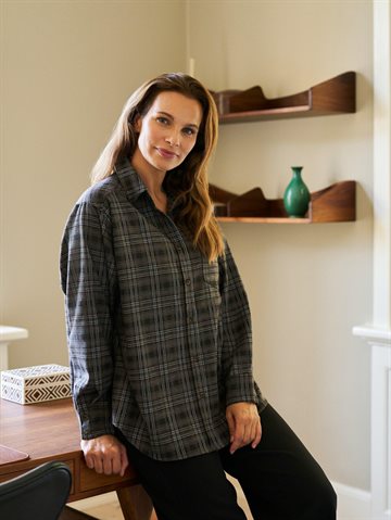 Neo Noir - Dalma Flannel Check Shirt - Warm Grey 