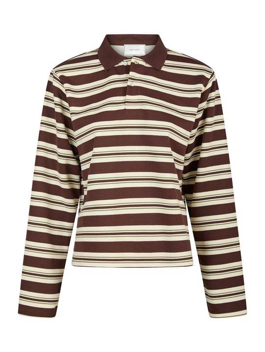 Neo Noir - Mala Stripe Polo Blouse - Brown