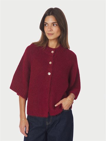 Neo Noir - Benuta Fluffy Knit Cardigan - Dark Red 