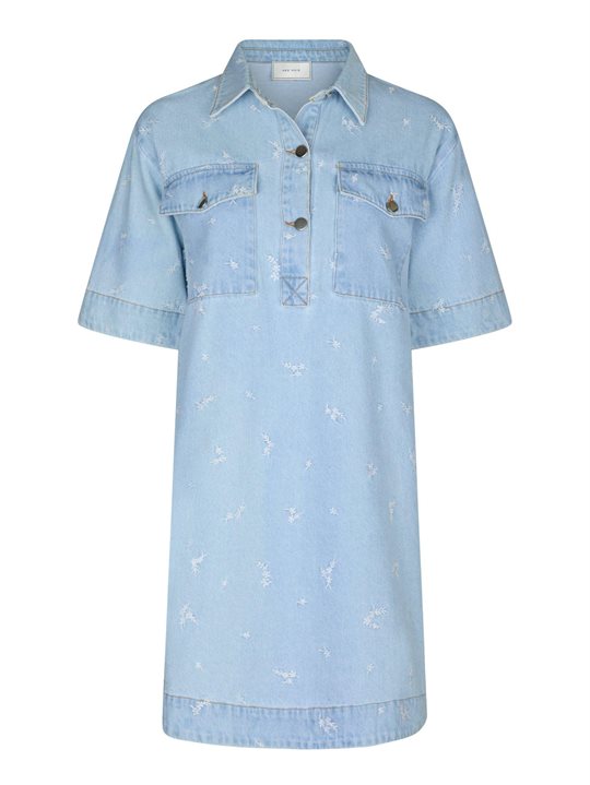 Neo Noir - Saras Denim Emb Dress - Light Blue 