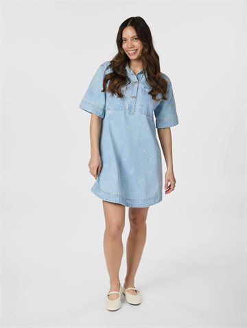 Neo Noir - Saras Denim Emb Dress - Light Blue 